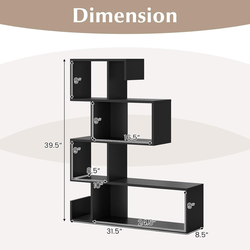 GIANTEX 5-Tier Geometric Bookshelf, S-Shaped Bookcase w/Open Cubes, Black