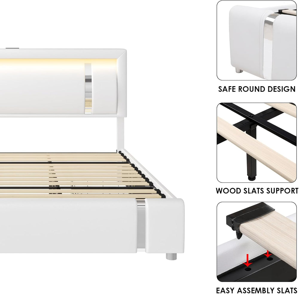 Keyluv Queen Bed Frame with RGB LED Lights Headboard & 2 Storage Drawers,...