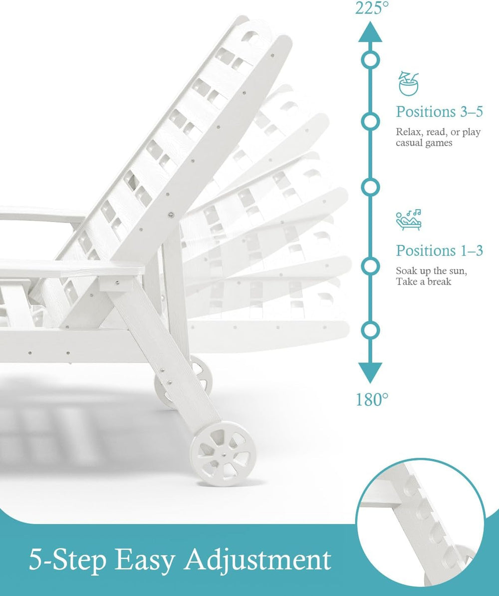 Ciokea Outdoor Chaise Lounge Chair, 5-Position Adjustable, White