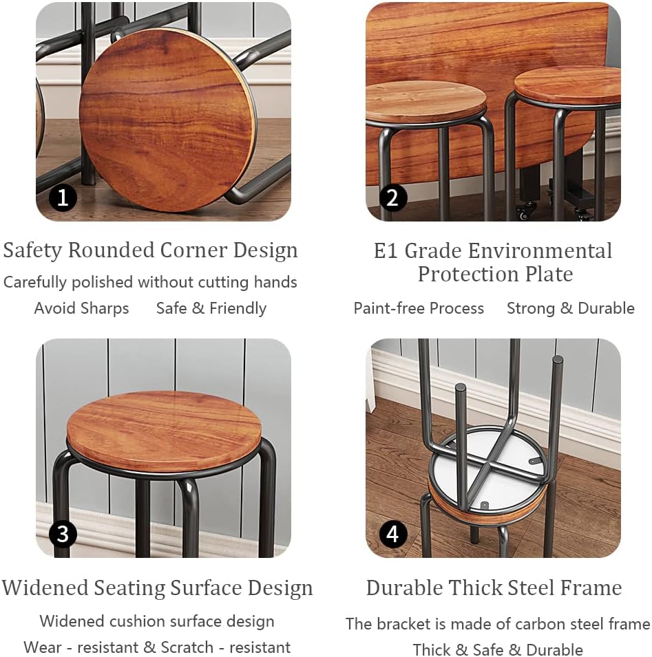 Stacking Stools Set of 4, 18" H Backless Round Wooden Top Portable Stack...