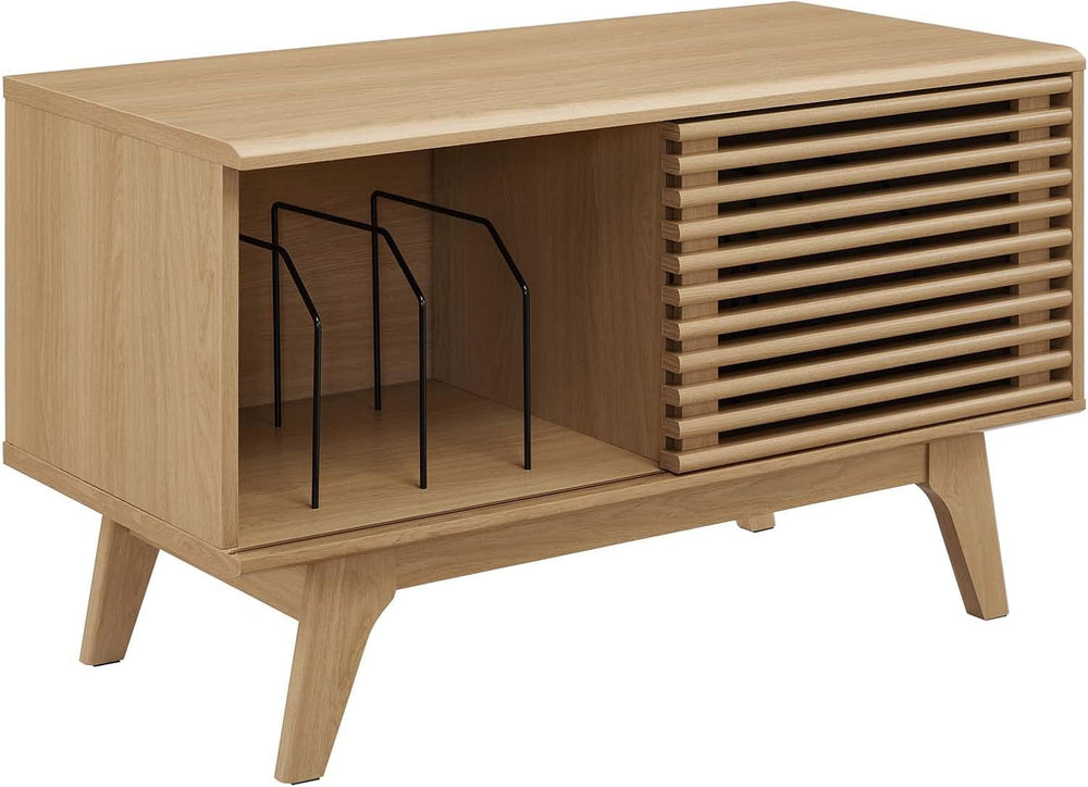 Modway Render Mid-Century Modern 37" Vinyl Record Display Stand in Oak