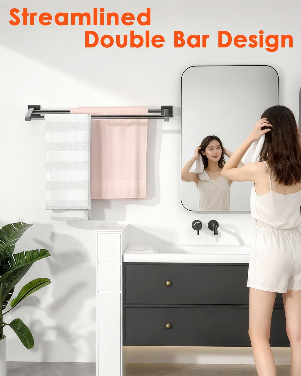 Alise Double Bath Towel Bar, 24" Towel Racks for Bathroom, Matte Black
