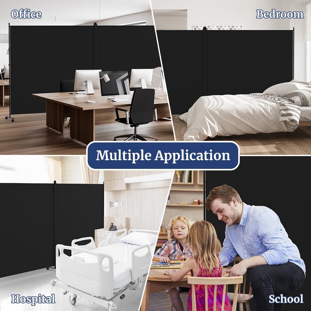 Kokorona 2 Panel Room Divider, 6FT Tall Rolling Privacy Screen with Lockable ...