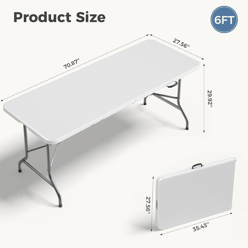 DUMOS 6 FT Folding Picnic Table, Portable Plastic Table, Easy to Keep