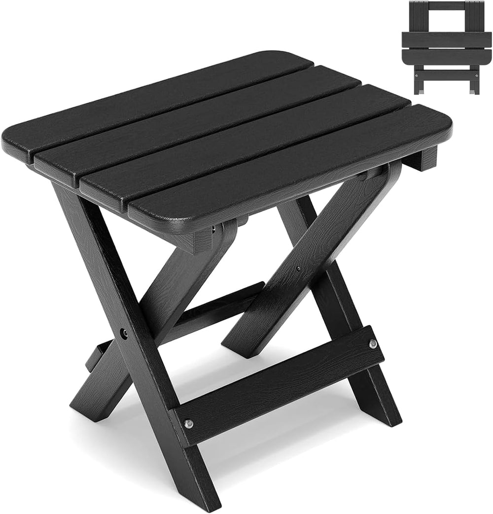 Folding Outdoor Side Table,Small HDPE Patio Table,All-Weather Compact Portabl...