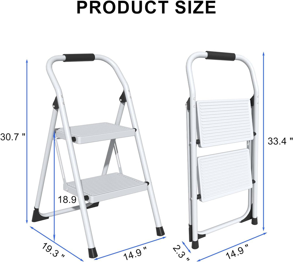 2 Step Ladder for Kitchen Step Stool, Lightweight Folding Step Stool with Cur...