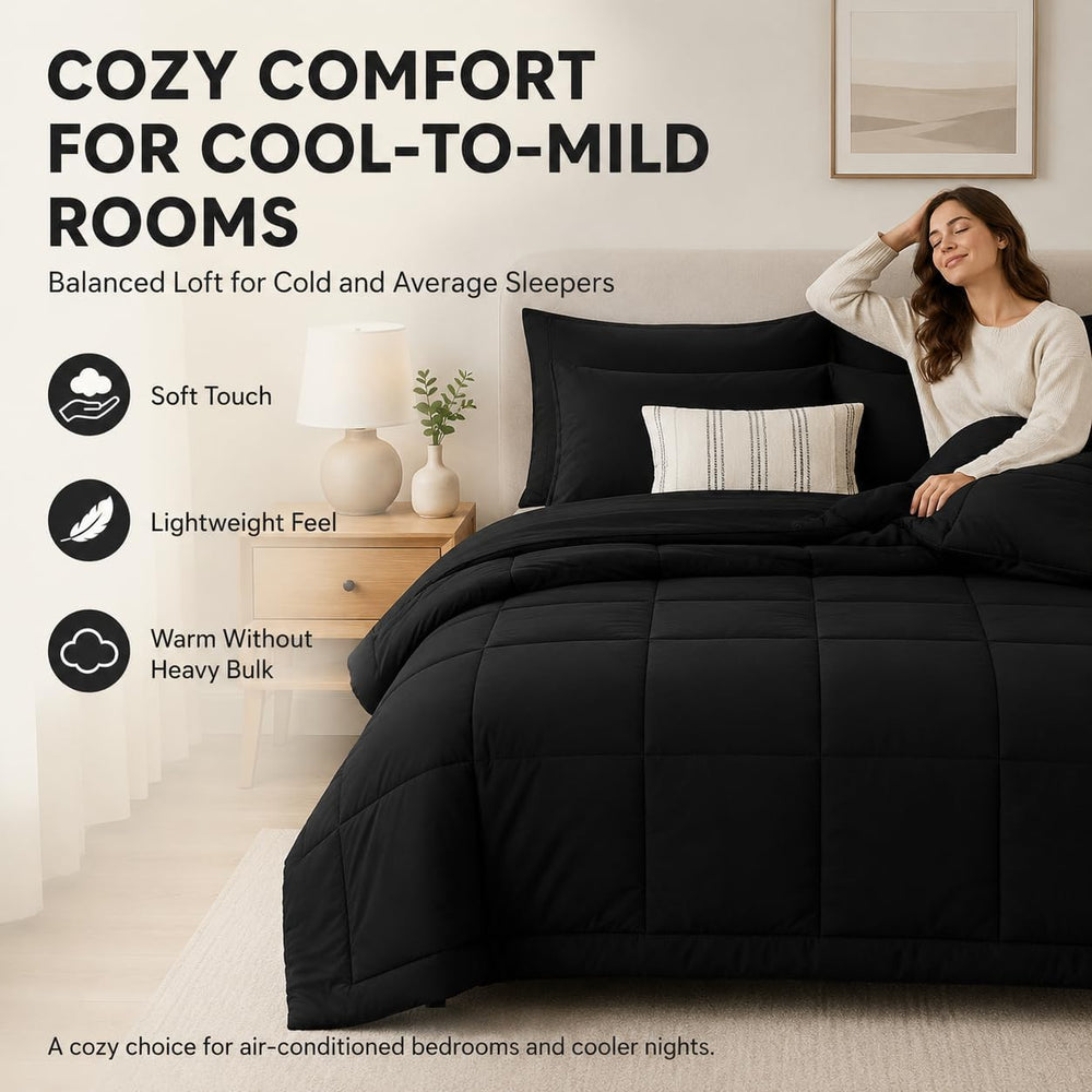 CozyLux King Size Comforter Set Black - 7 Pieces Bed in a Bag
