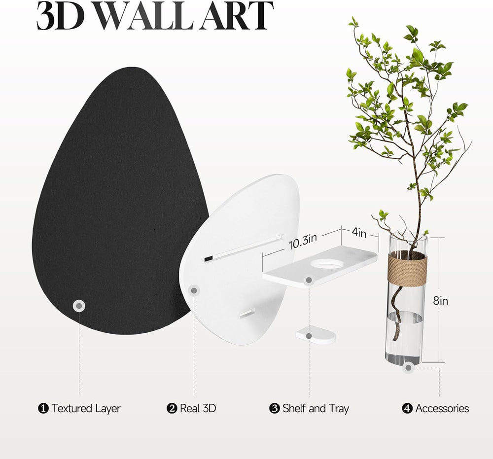 Cuspin 3D Textured Black and White Wall Art with Vase and Shelf, 1 Piece