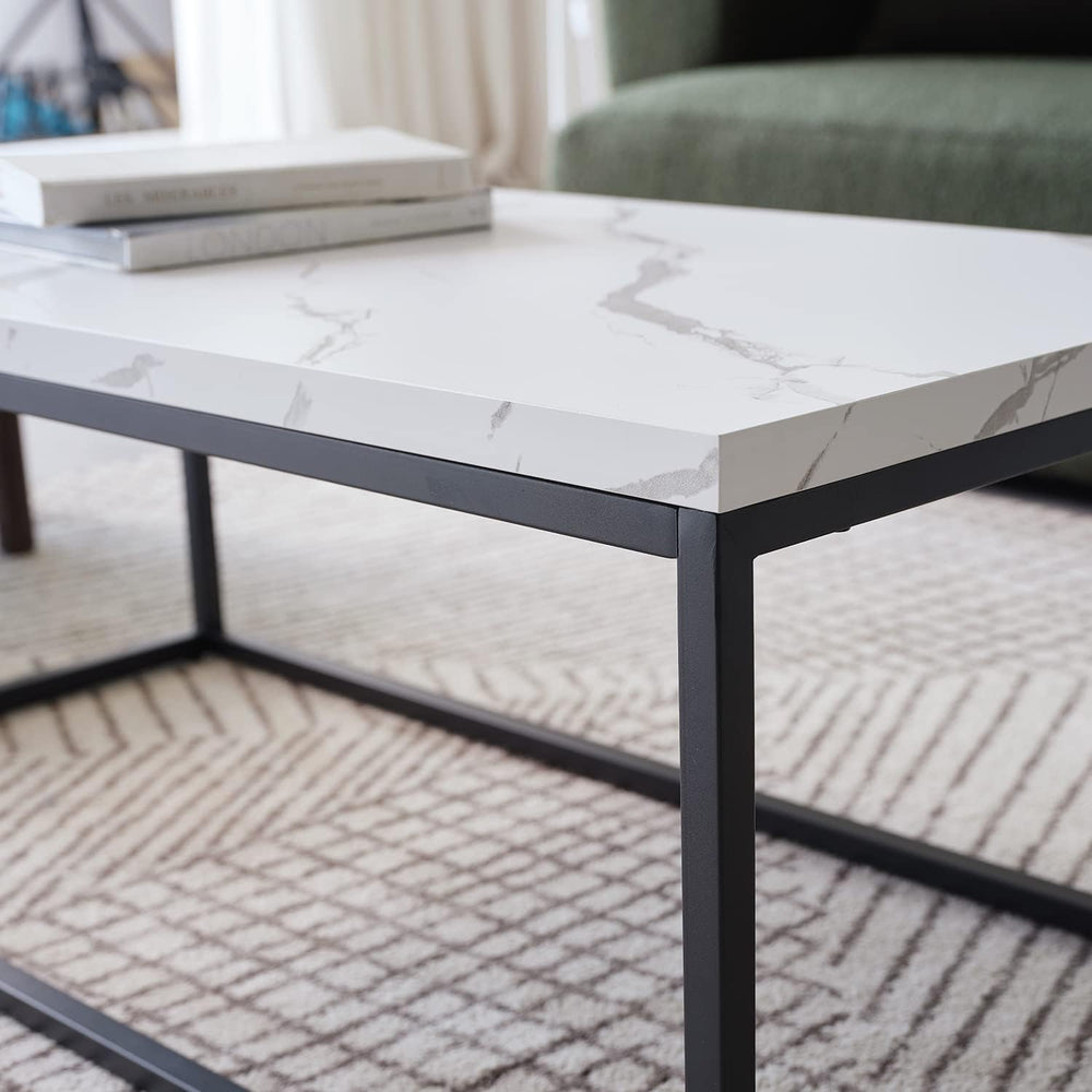 CENSI 40" White Marble Coffee Table/Center Table, Medium Size