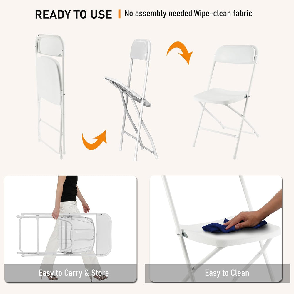 White Folding Chairs 10 Pack, Plastic Folding Chair for Outside, Indoor Outdo...