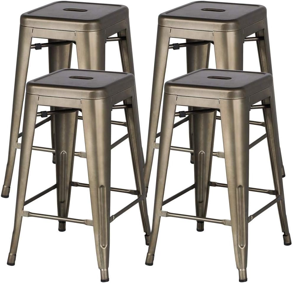 Topeakmart 24 Inch Metal Counter Height Stools Set of 4, Stackable, Metal