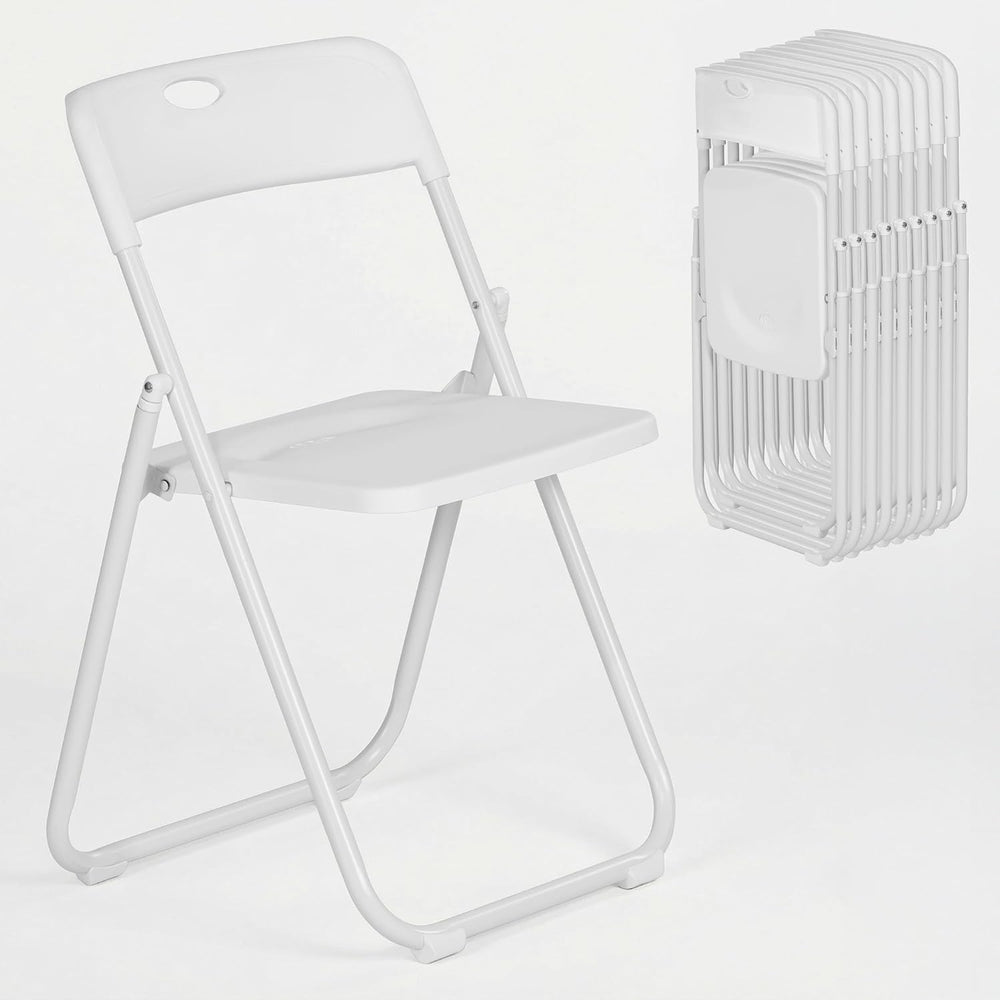 White Plastic Folding Chairs 10 Pack with Steel Frame for Outside