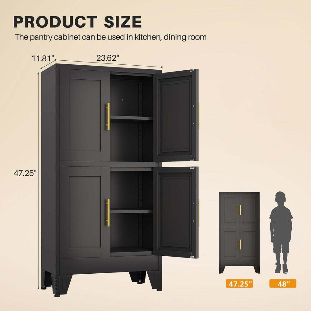 winiowa 47" Tall Kitchen Pantry Cabinet, Metal Storage Cabinet with Door...