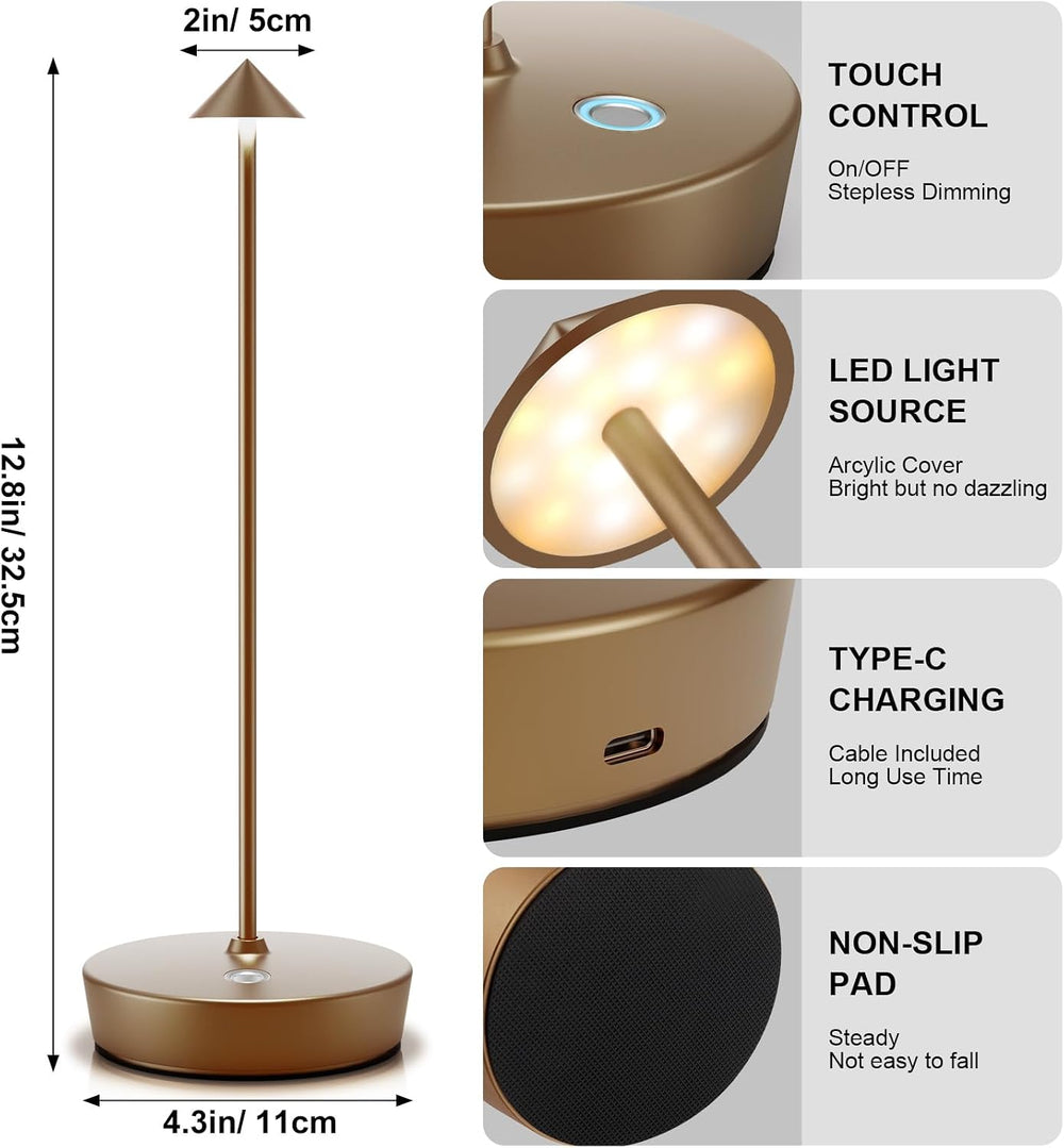 2Pack Rechargeable Cordless Table Lamp, Portable Powered LED Battery 6000mAh ...
