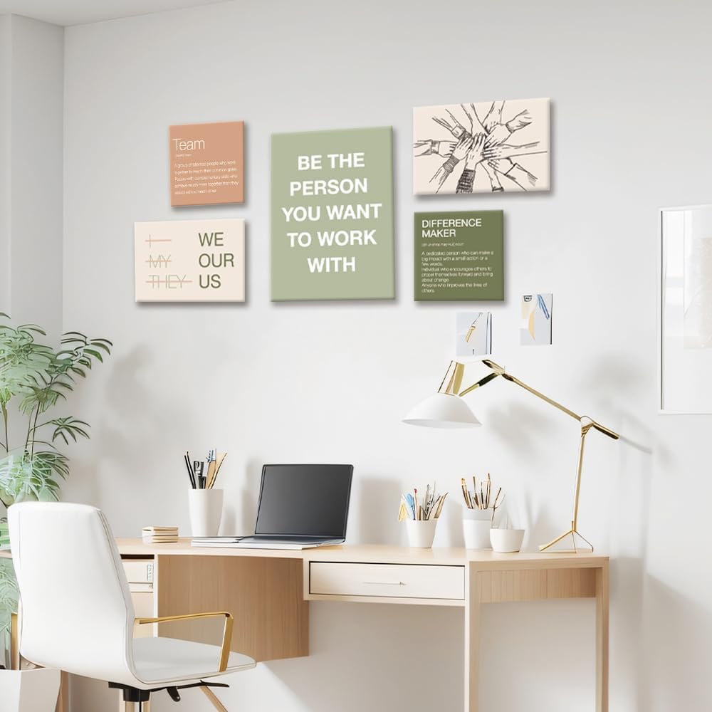 YEOION Motivational Office Wall Art Set of 6,Teamwork Canvas Frame Artwork