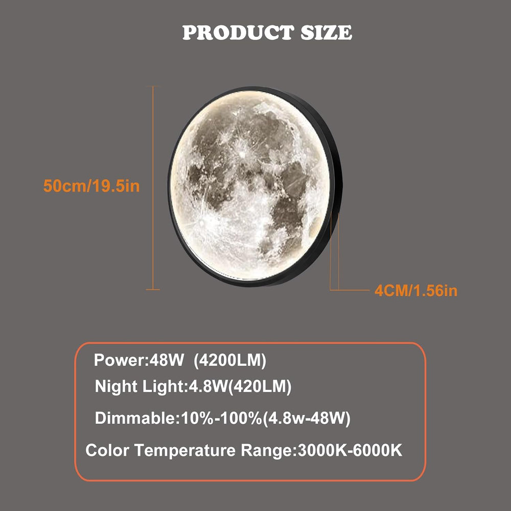 Dimmable Moon Wall Sconce Plug in Modern LED Wall Light, Black, 12"