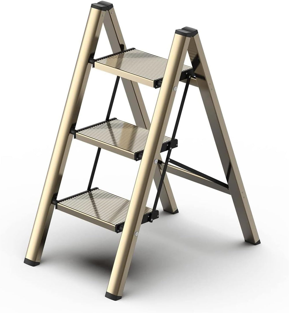 3 Step Ladder, Foldable Aluminum Step Stool with Anti-Slip Pedal