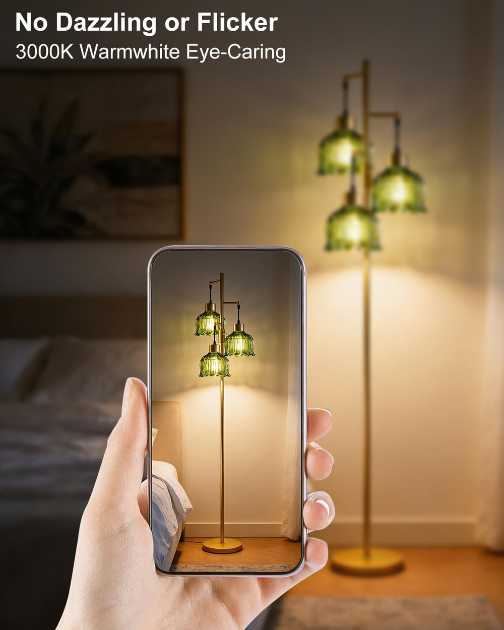 Lightdot Floral Floor Lamp Dimmable Floor Flower Lamp Green Glass Shade