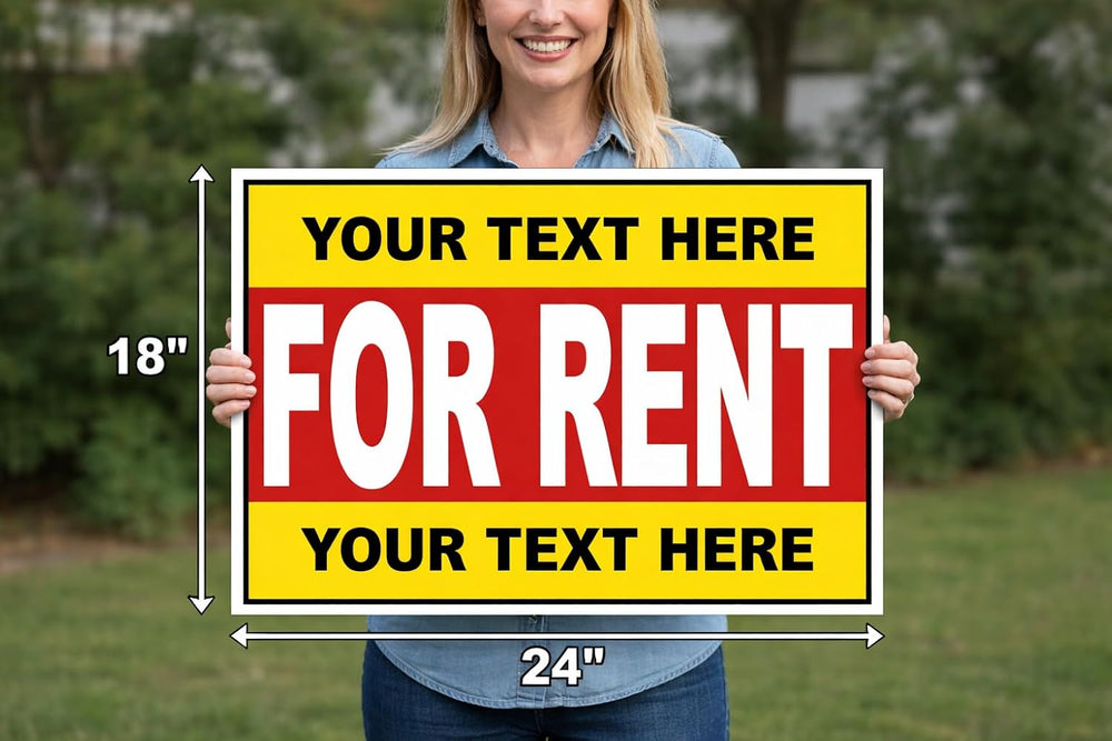 18x24 Custom For Rent Yard Signs 2 Pack, Double Sided, Metal H-Stakes