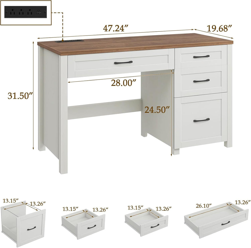 Vabches Farmhouse 47" Executive Desk, Computer Desk with File Drawer and...