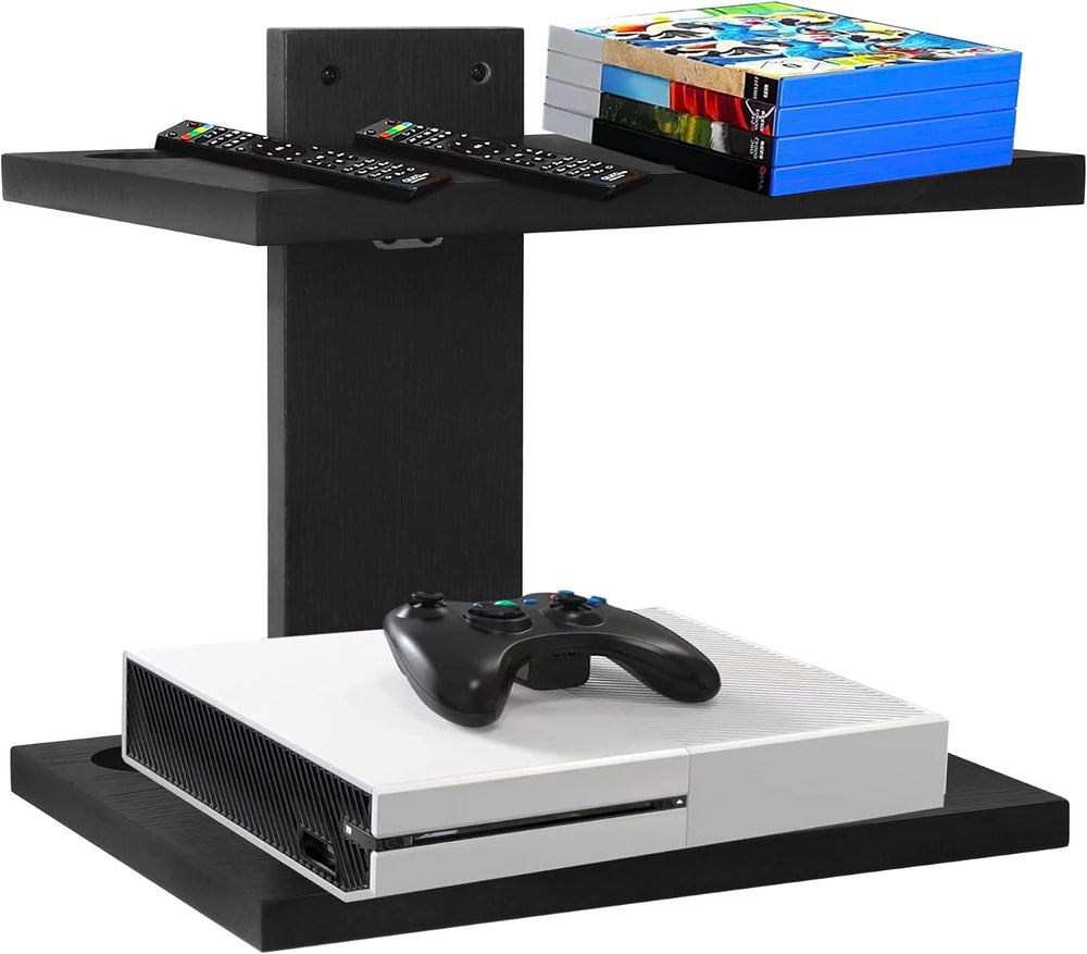2‑Tier Floating Wall Mount TV Shelf for Projector & DVD Player,Black