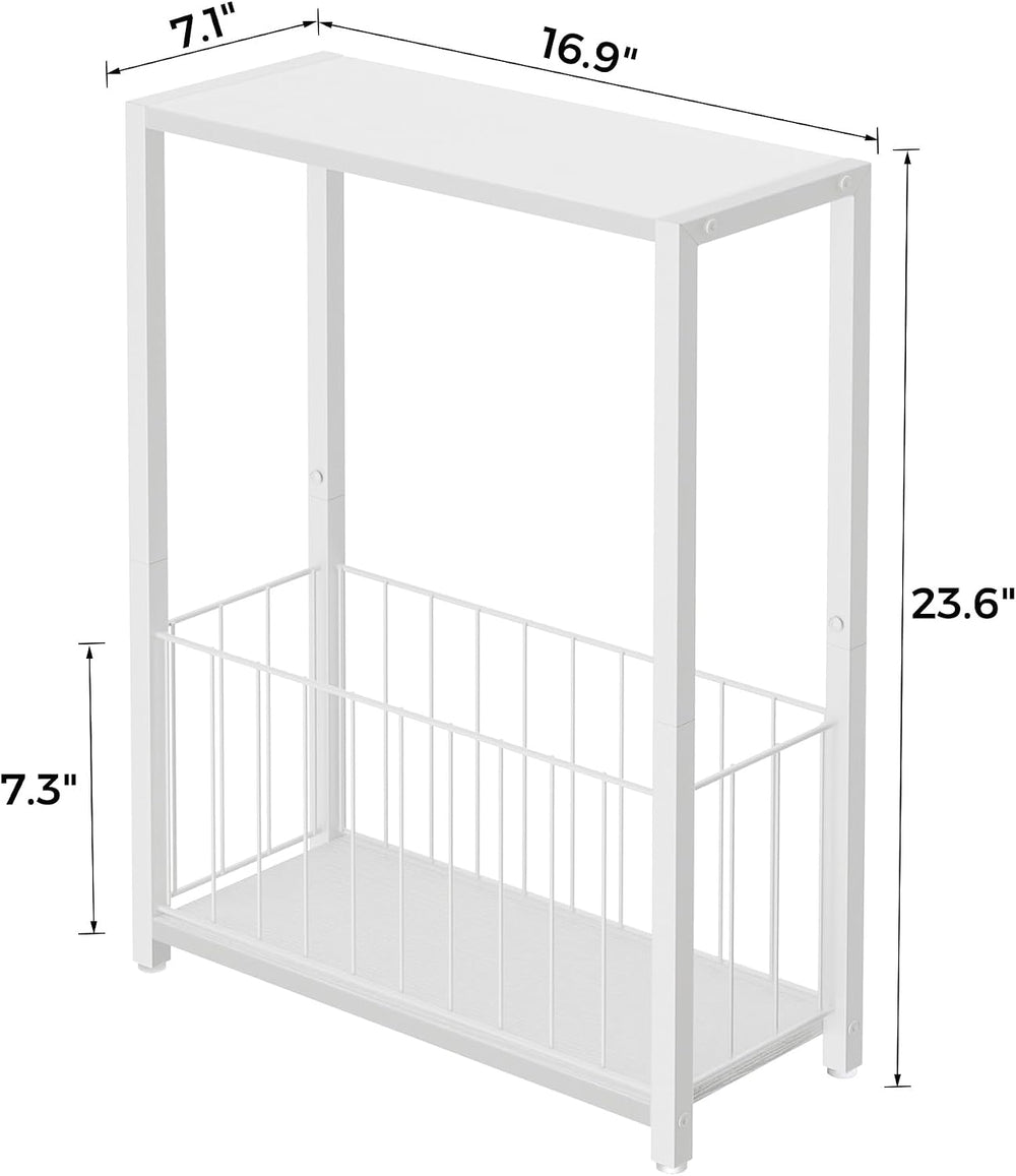 Homleke Narrow Side Tables Set of 2 with Magazine Holder, Skinny End Tables