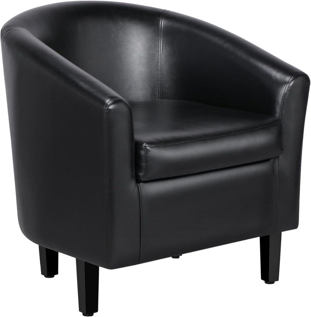 Yaheetech Accent Chairs, Faux Leather Barrel Armchairs, Black