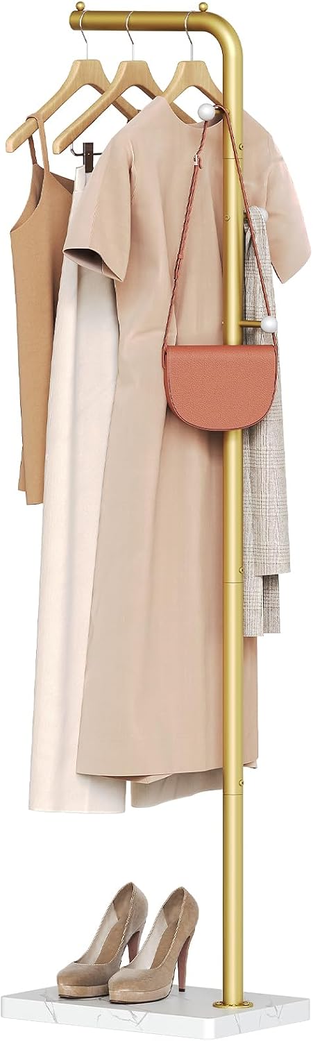 YATINEY L Shaped Glod Coat Rack, Metal Coat Tree, Modern Clothes Rack with 3 ...