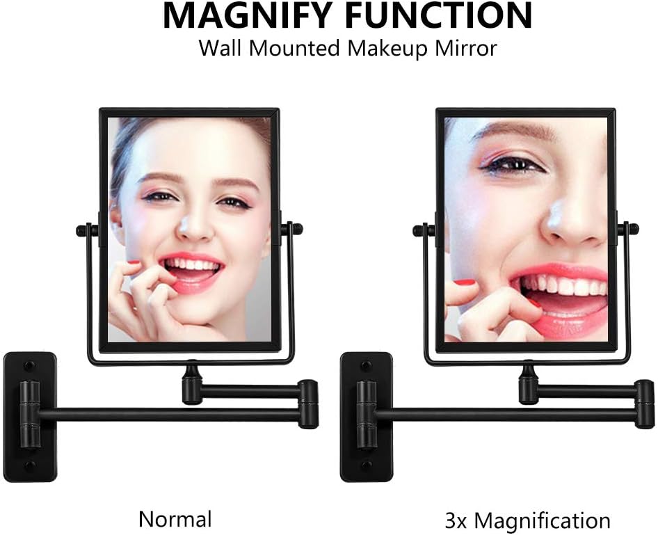 QiMH 3X Magnified Wall Mounted Mirror, Rectangular 8x6 Inch with Extendable A...