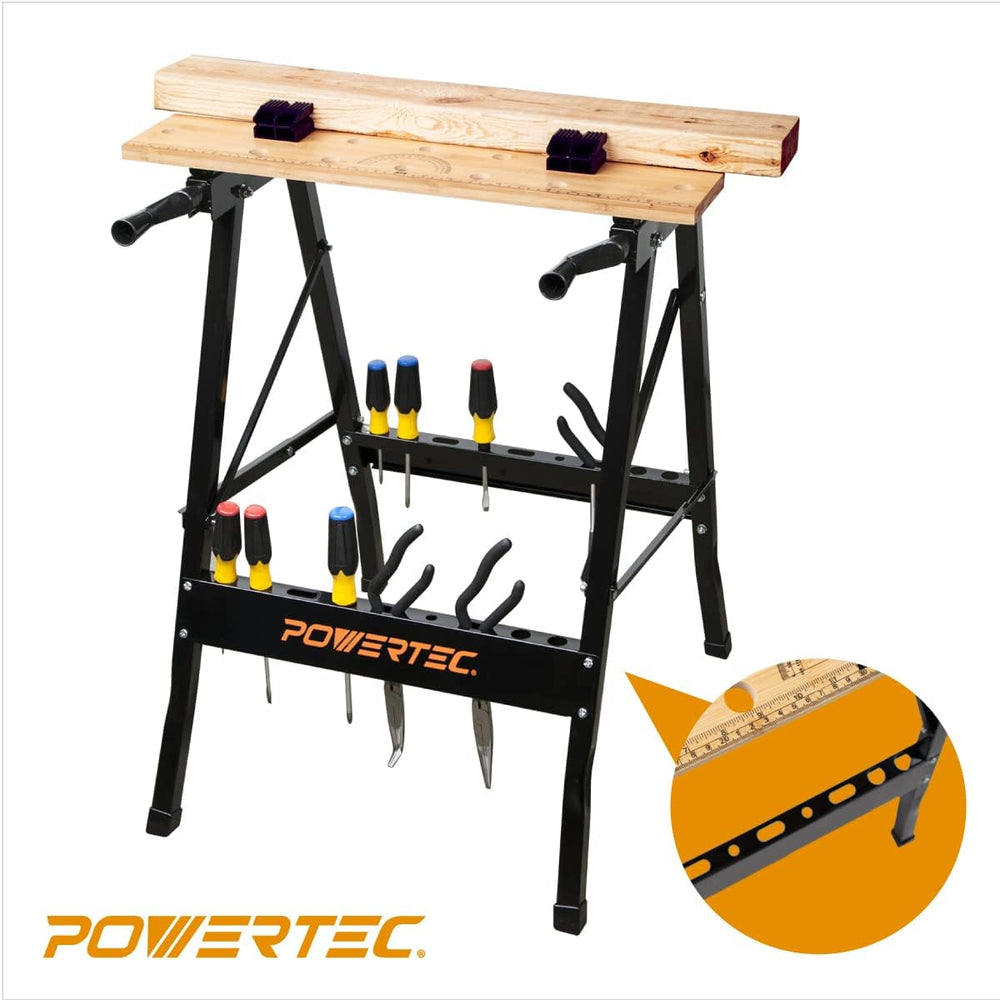 POWERTEC Portable Small Workbench with Vise, Imprinted Ruler and Protractor S...
