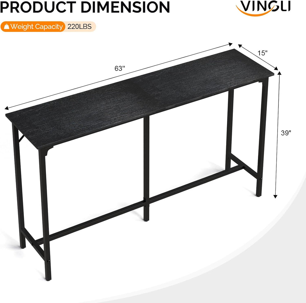 VINGLI 63 Inch Bar Table, Rectangular Counter Height Home Pub Table, Black