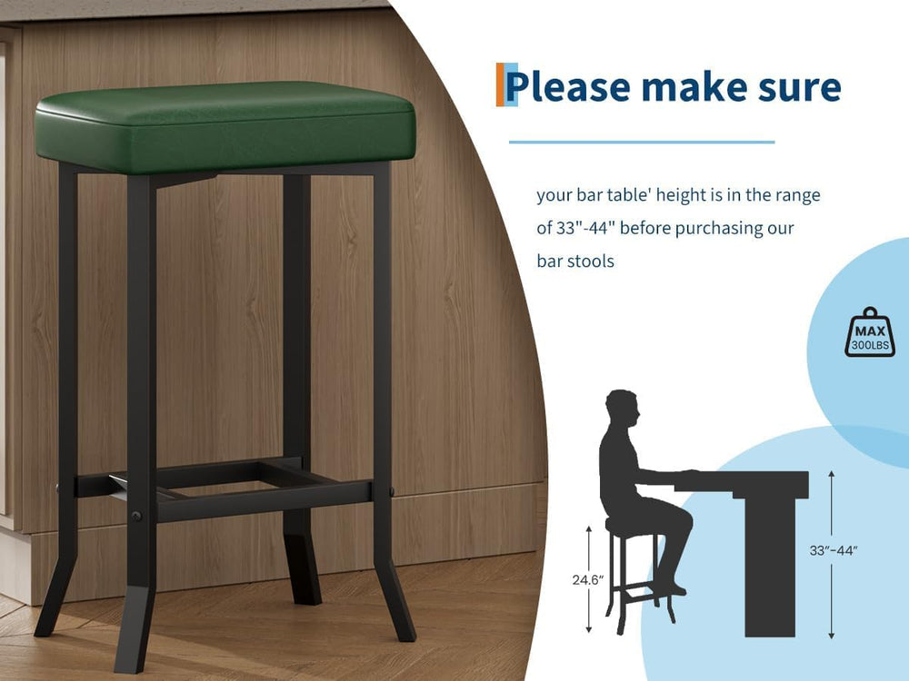 Garvee Bar Stools Set of 2, 24 Inch Counter Height Bar Stools, Green