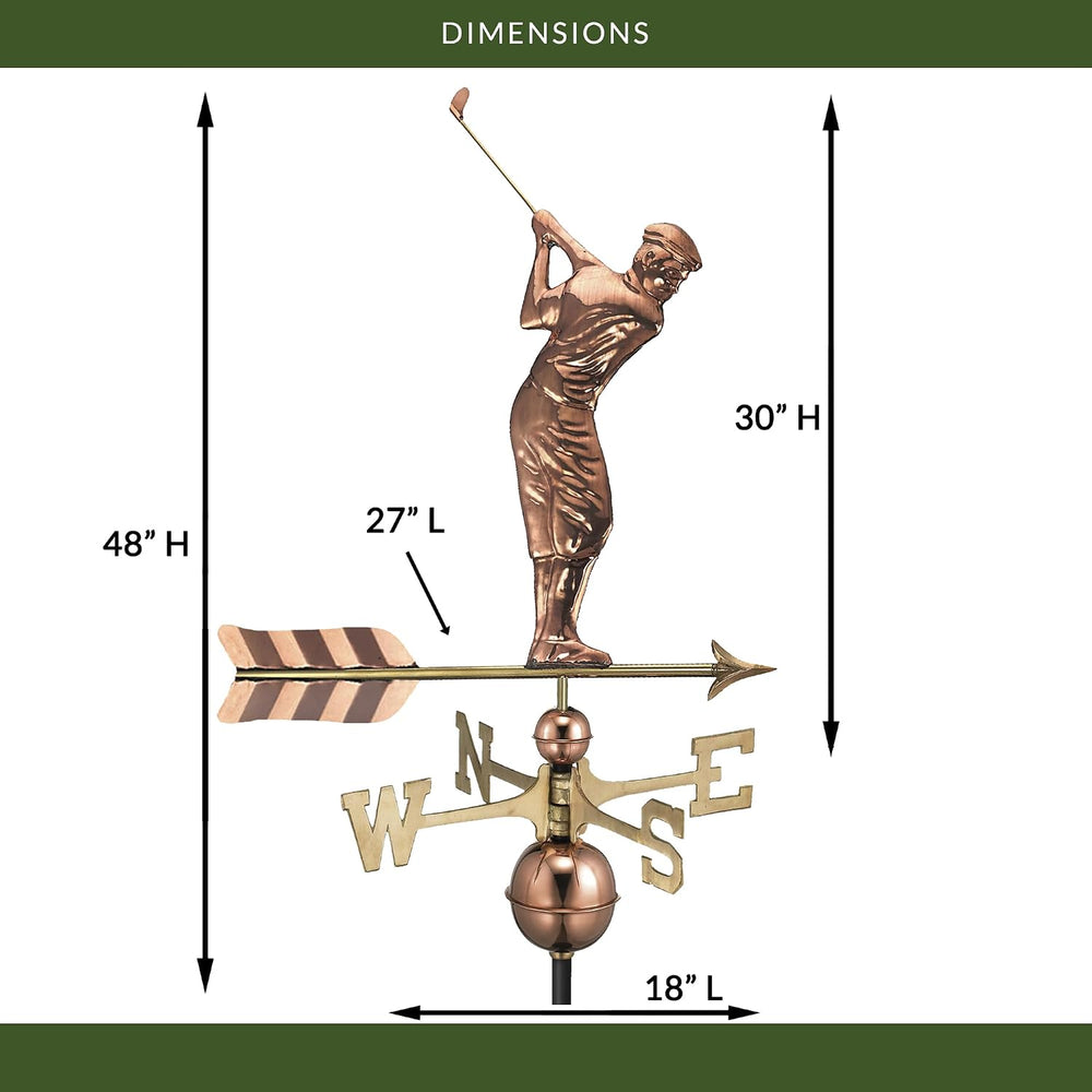 Good Directions Golfer Weathervane, Pure Copper