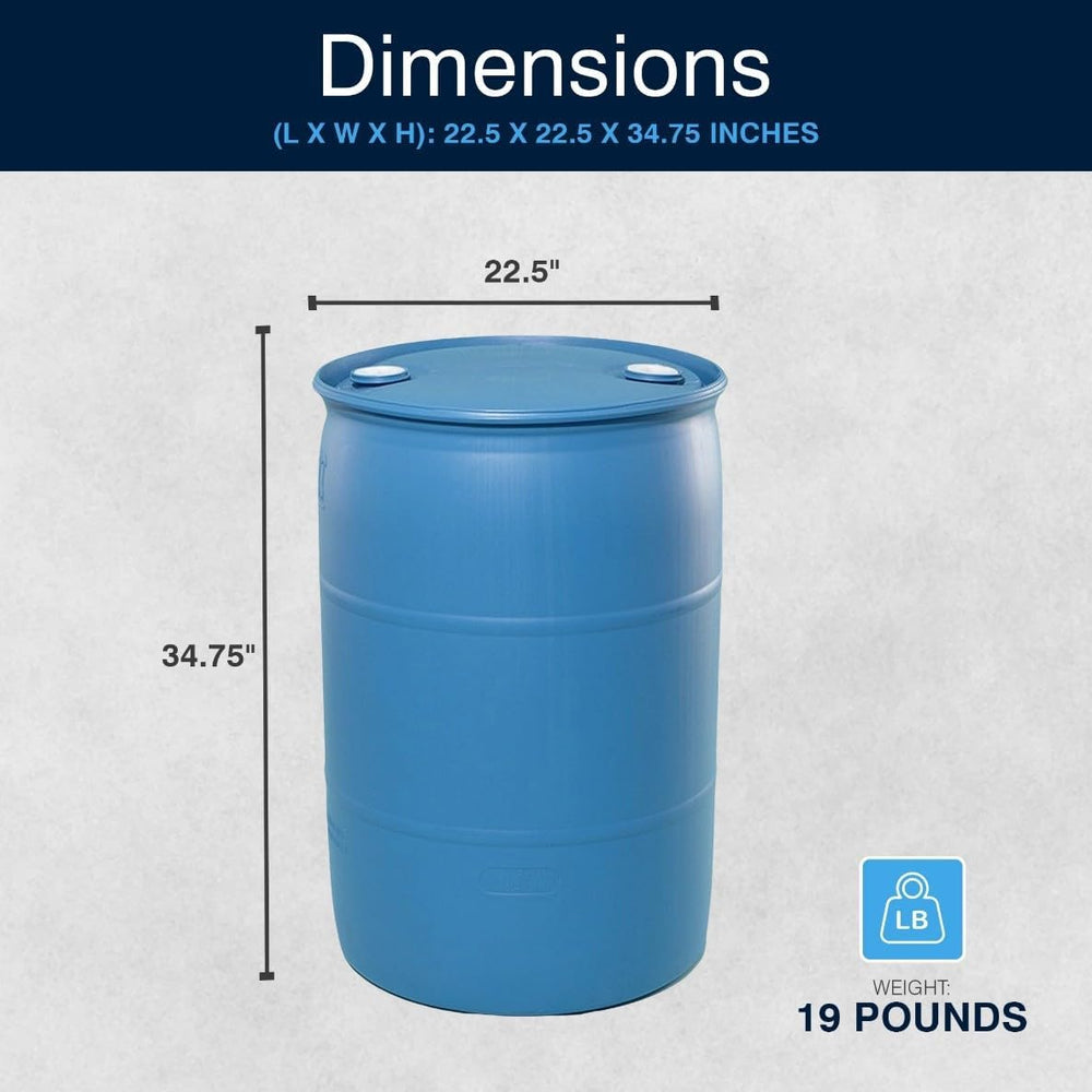 Bushman 55 Gallon Plastic Drum, Stackable Industrial Storage Barrel, Blue