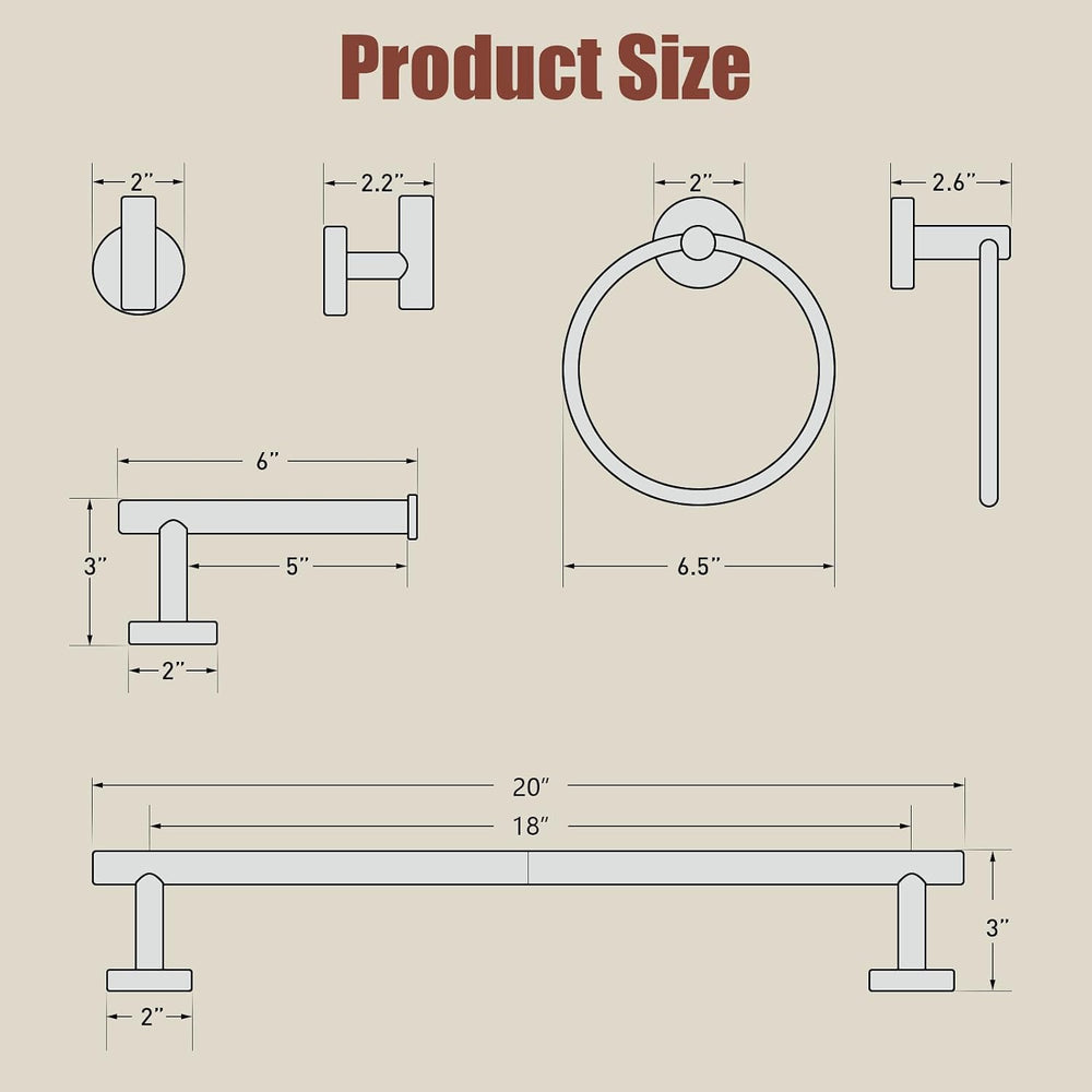 Luxbaro 18 Inch Brushed Gold Bathroom Accessories, Thicken, 5-Piece