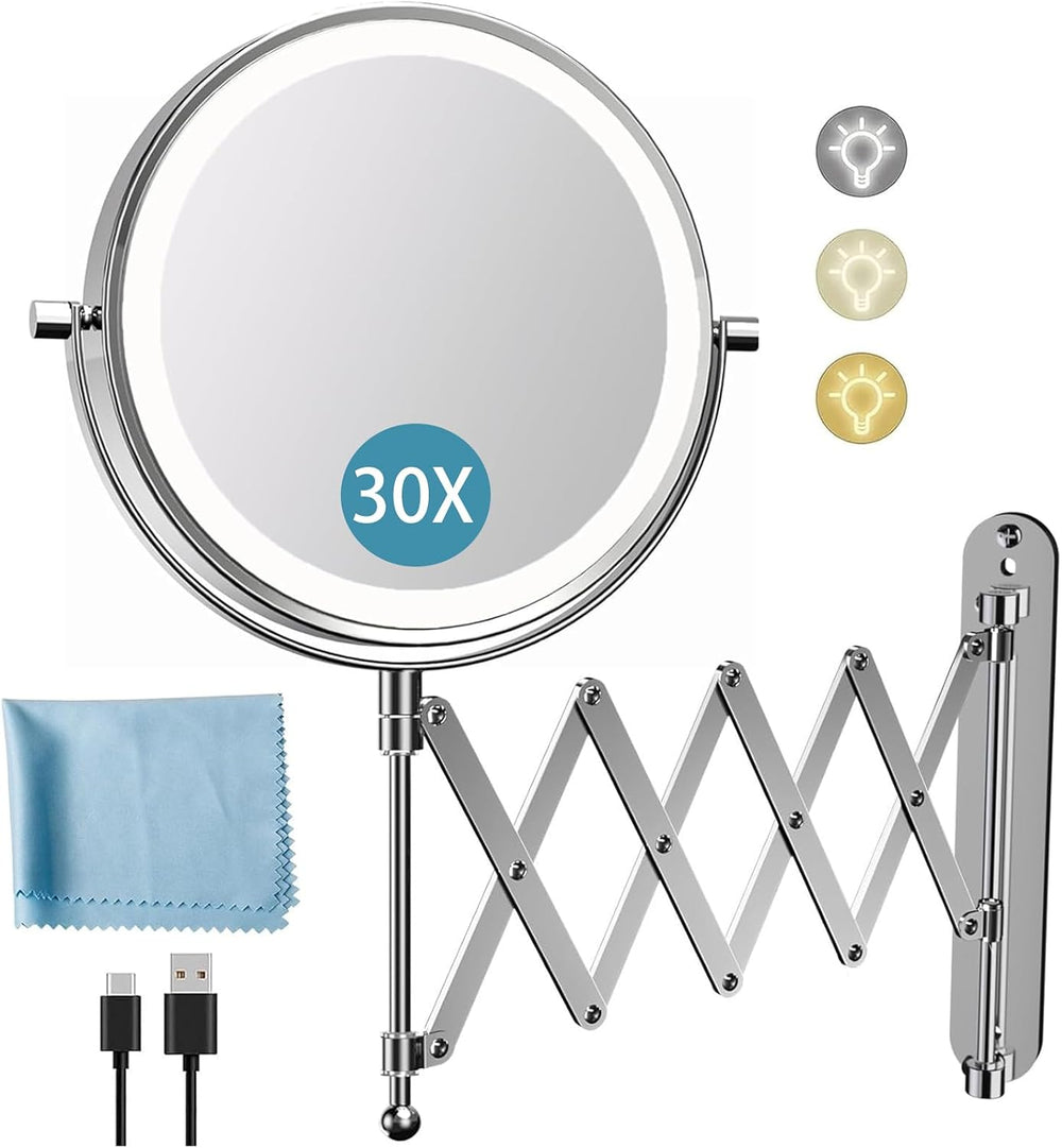 8" Rechargeable Wall Mounted Makeup Mirror Double Sided Magnifying