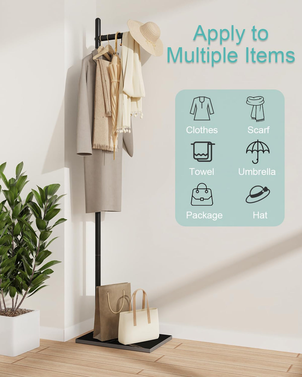 Yawinhe Metal Coat Racks with Square Base,L-Shaped Clothes Stand,Black