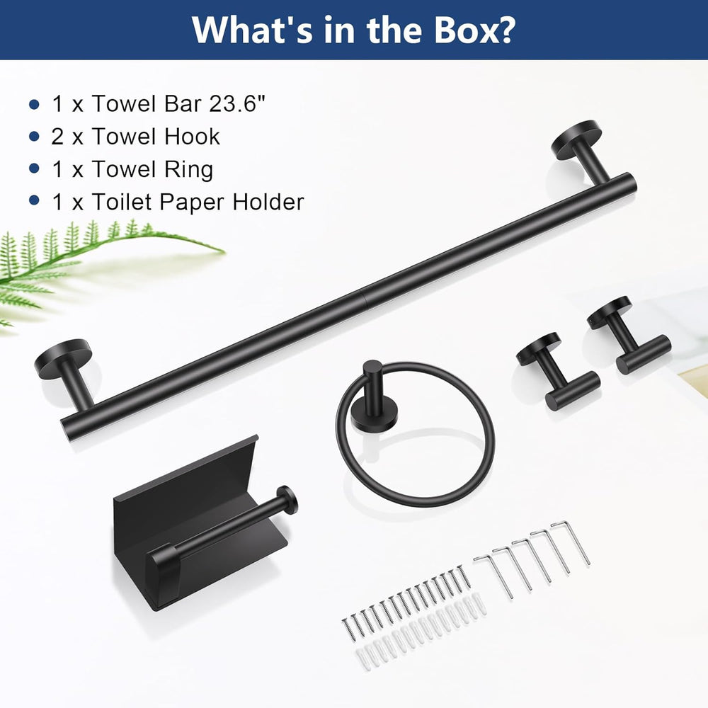 TQKAG Bathroom Hardware Set Black, 5 Piece Bathroom Towel Bar Holder Sets