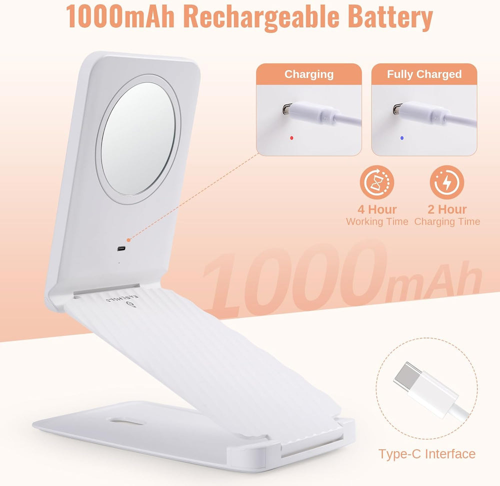 Travel Makeup Mirror with Lights, Rechargeable, 1X/3X Magnification, White