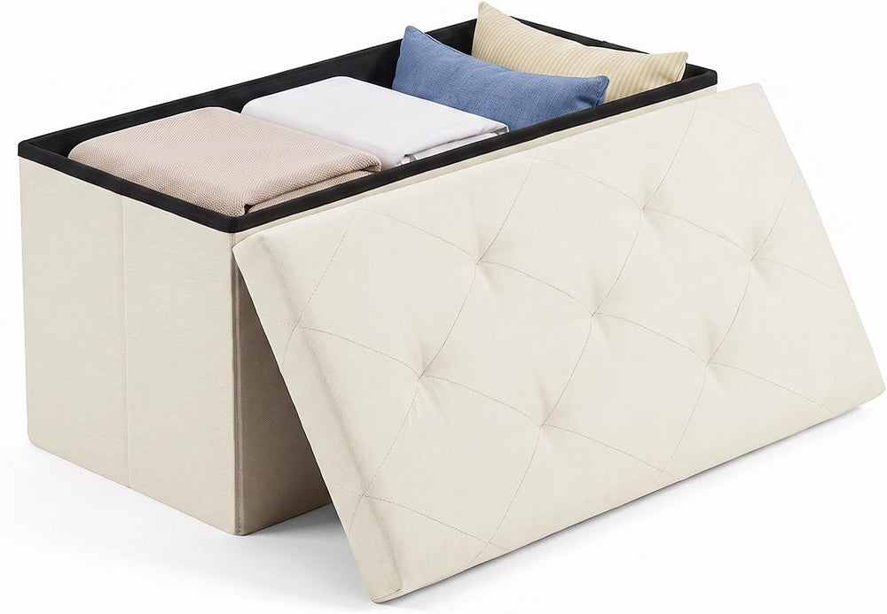 OLIXIS 30 Inch Folding Storage Ottoman Bench, Upholstered Foot Rest Stool