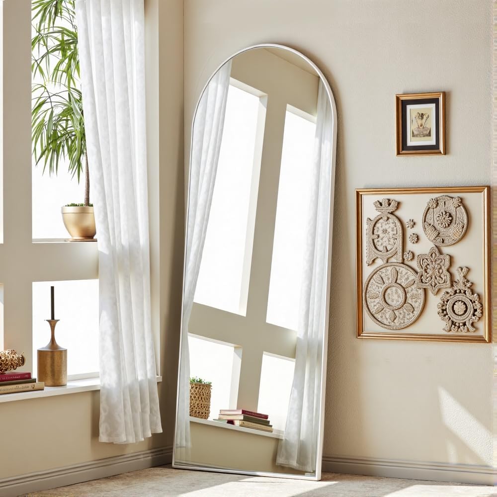 OGCAU Floor Full Length Mirror, 56"x20" Arched Full Body Mirror, White