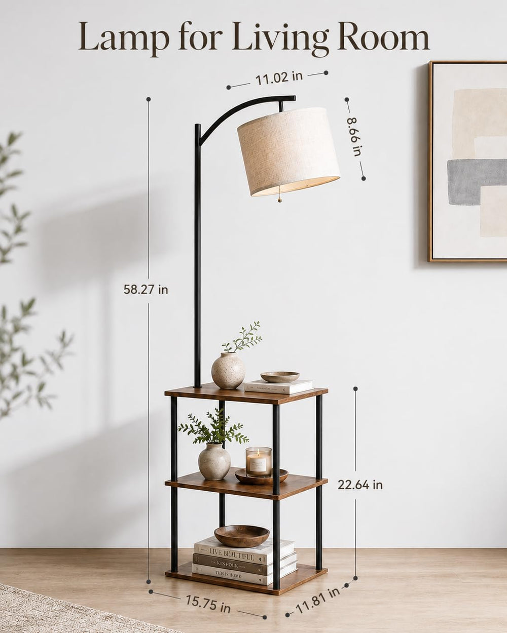GERGO Floor Lamp with Table, Side Table for Living Room, 3 CCT 9W LED Bulb