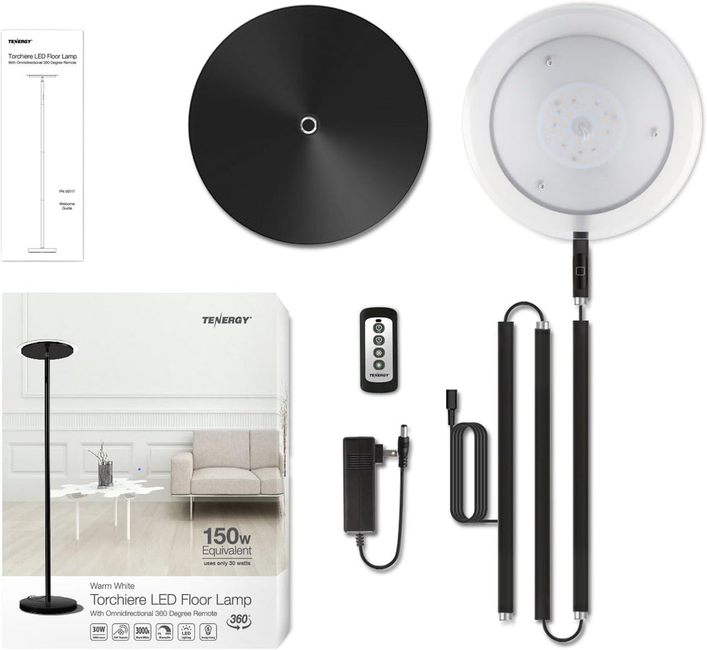 Tenergy Modern Torchiere Floor Lamp, 3000L LED, 30W, Remote Control, Touch Di...