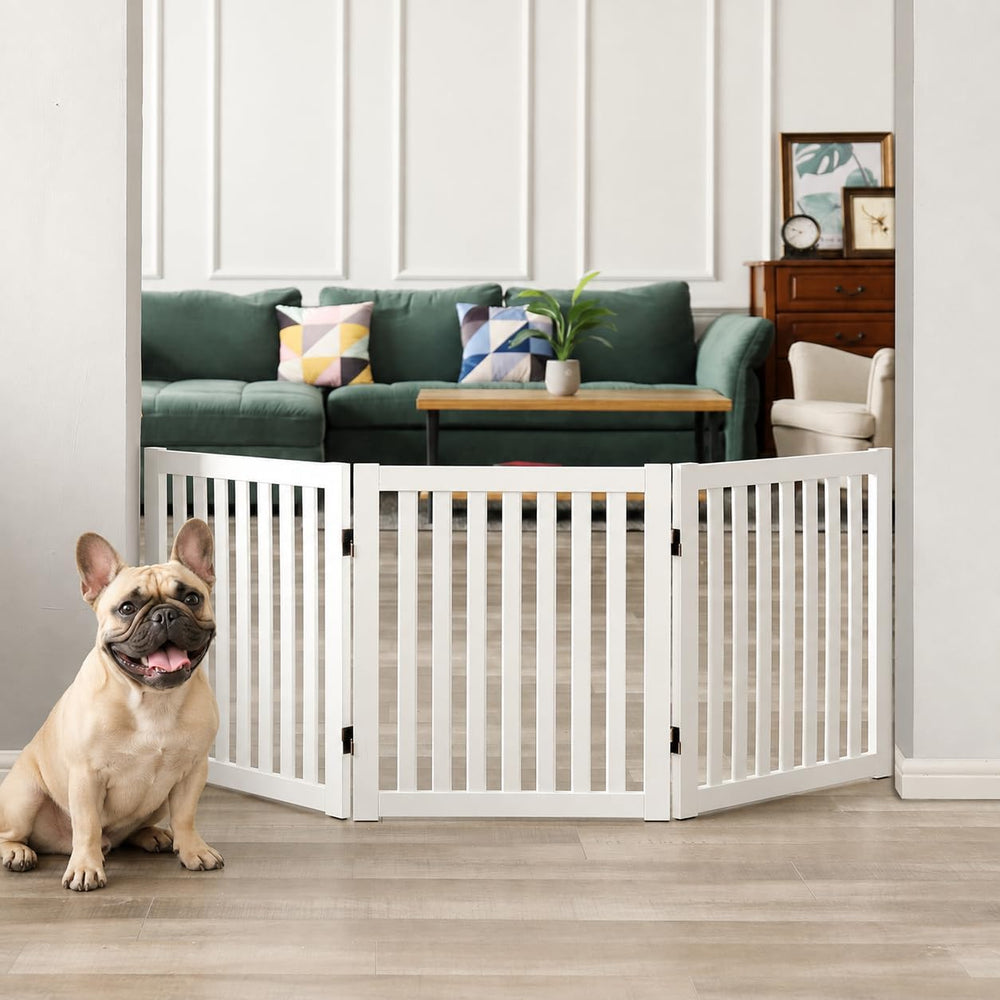 WELLAND 24" Freestanding Dog Gate, Foldable Wooden Pet Gate, 3 Panel, White