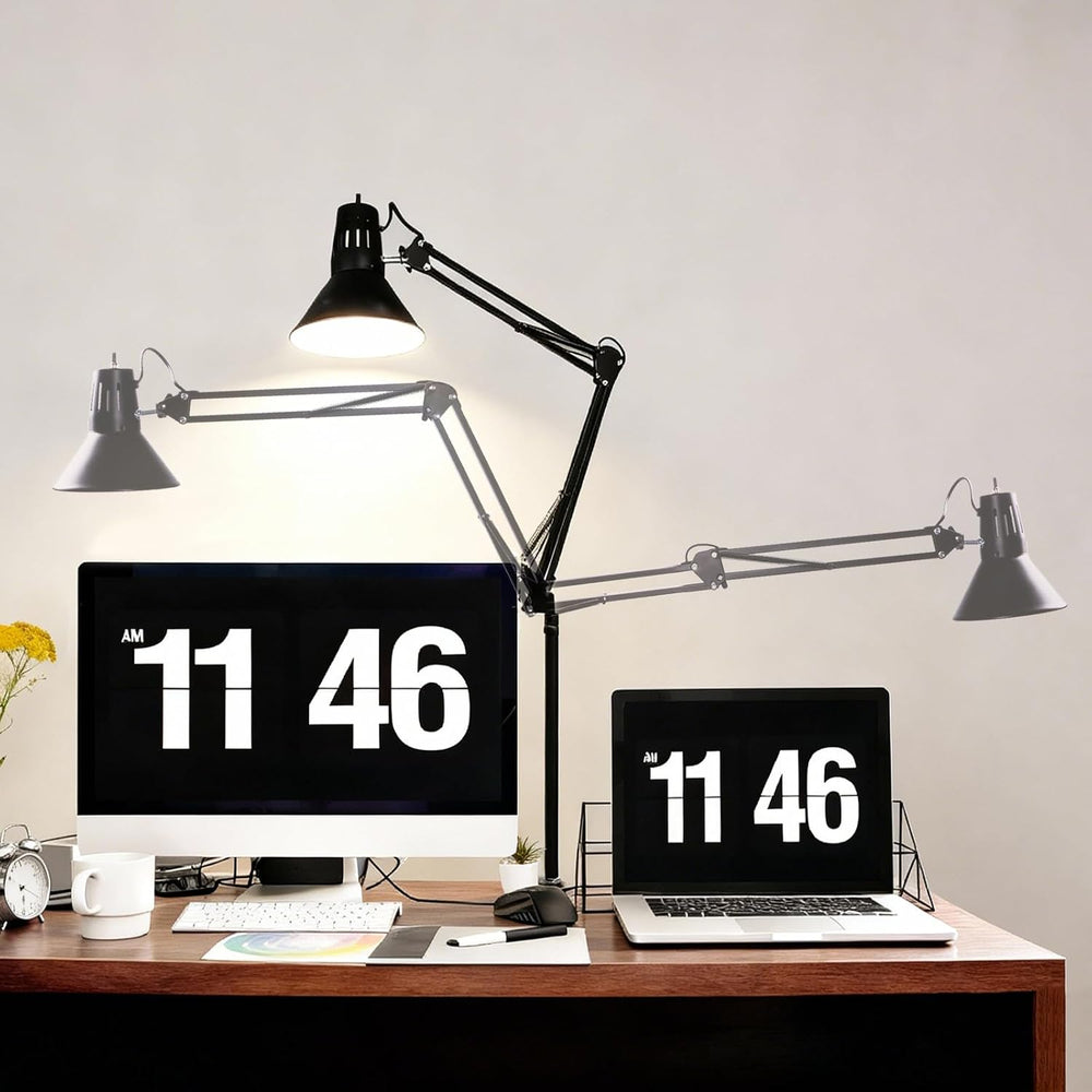 Black Dimmable Desk Lamp with Clamp, Extra-Tall Adjustable Swing Arm