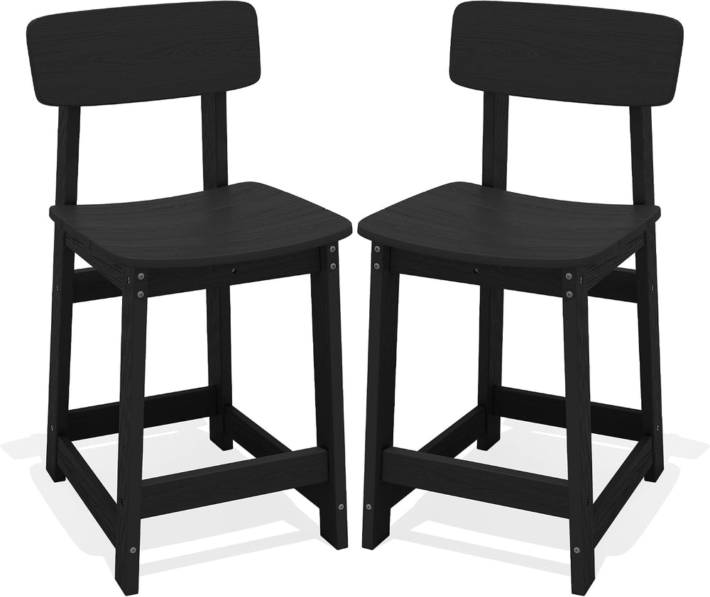 SERWALL Outdoor HDPE Counter-Height Bar Stools Set of 2, Black