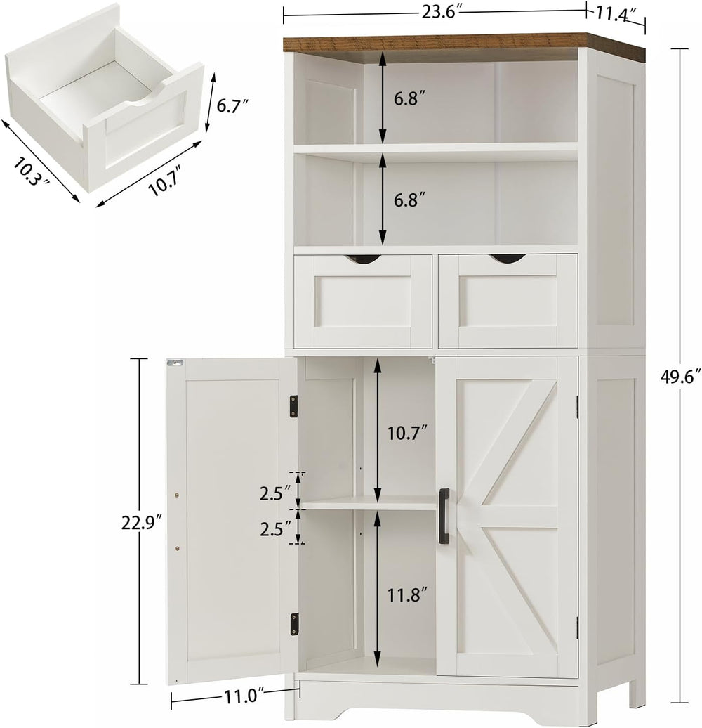 TEENFON Storage Cabinet with Doors & 2 Drawers, Kitchen Cabinet with Adju...