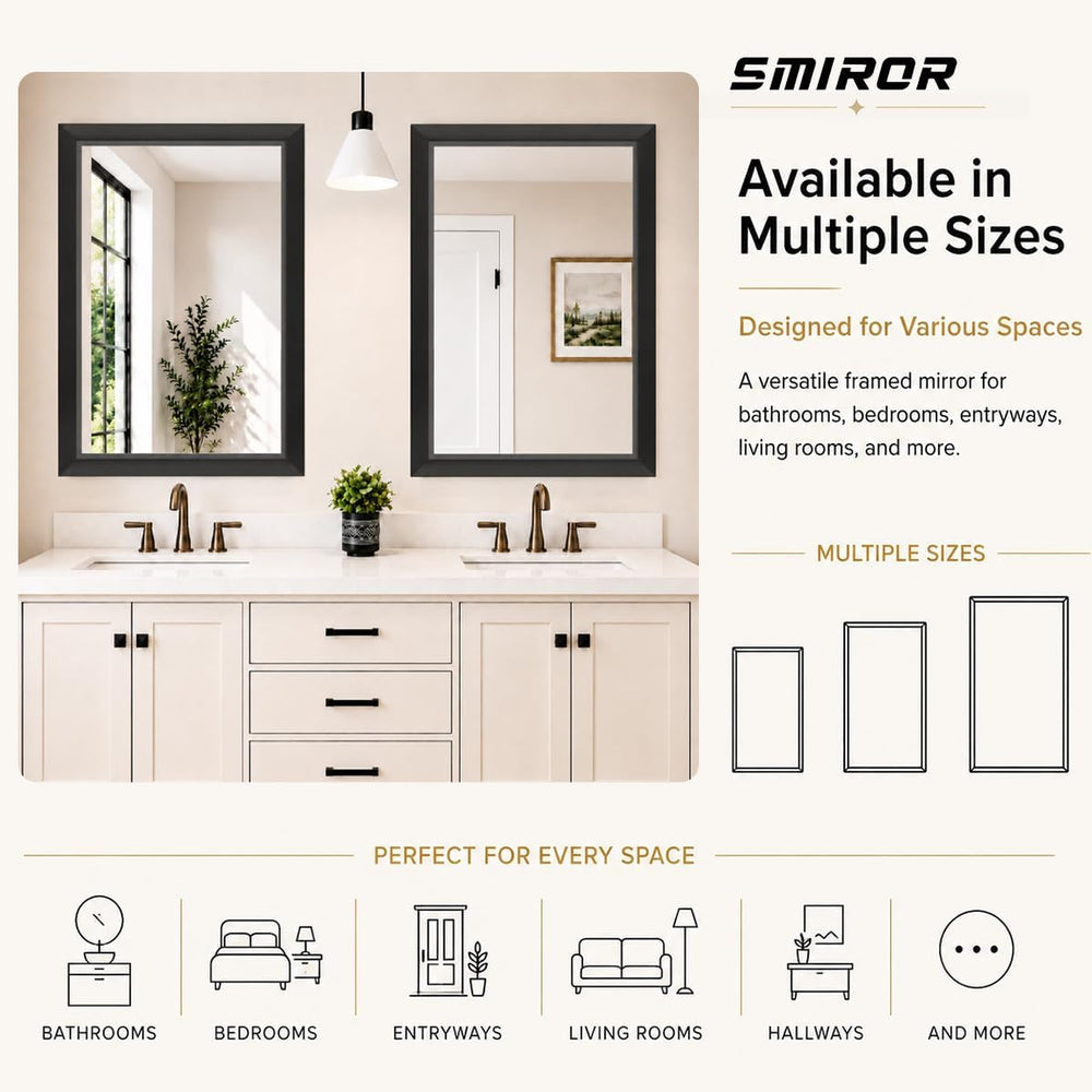 SMIROR 36x30 Matte Black Bathroom Vanity Mirror for Over Sink