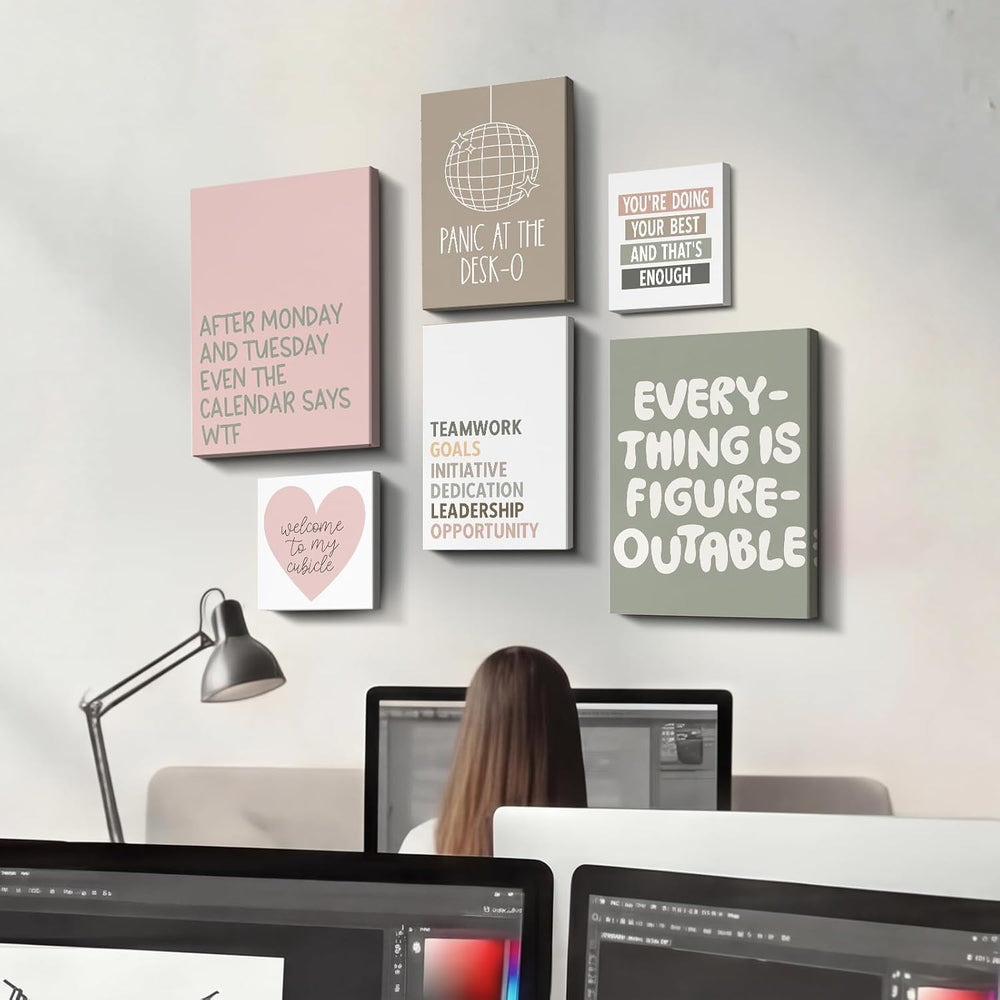 HAWONE Funny Office Wall Art Set of 6 Motivational Teamwork Quote Print Poste...