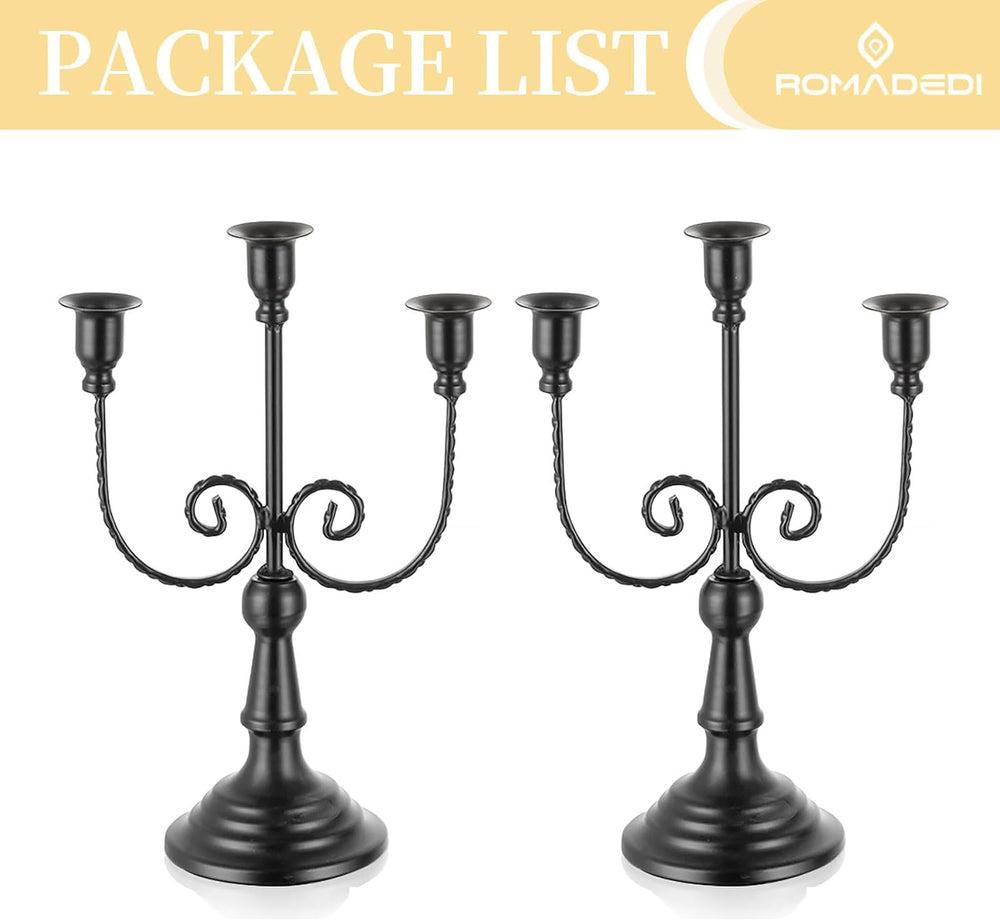 Romadedi Halloween Candelabra, Black 3-Arm Candle Holders, Set of 2